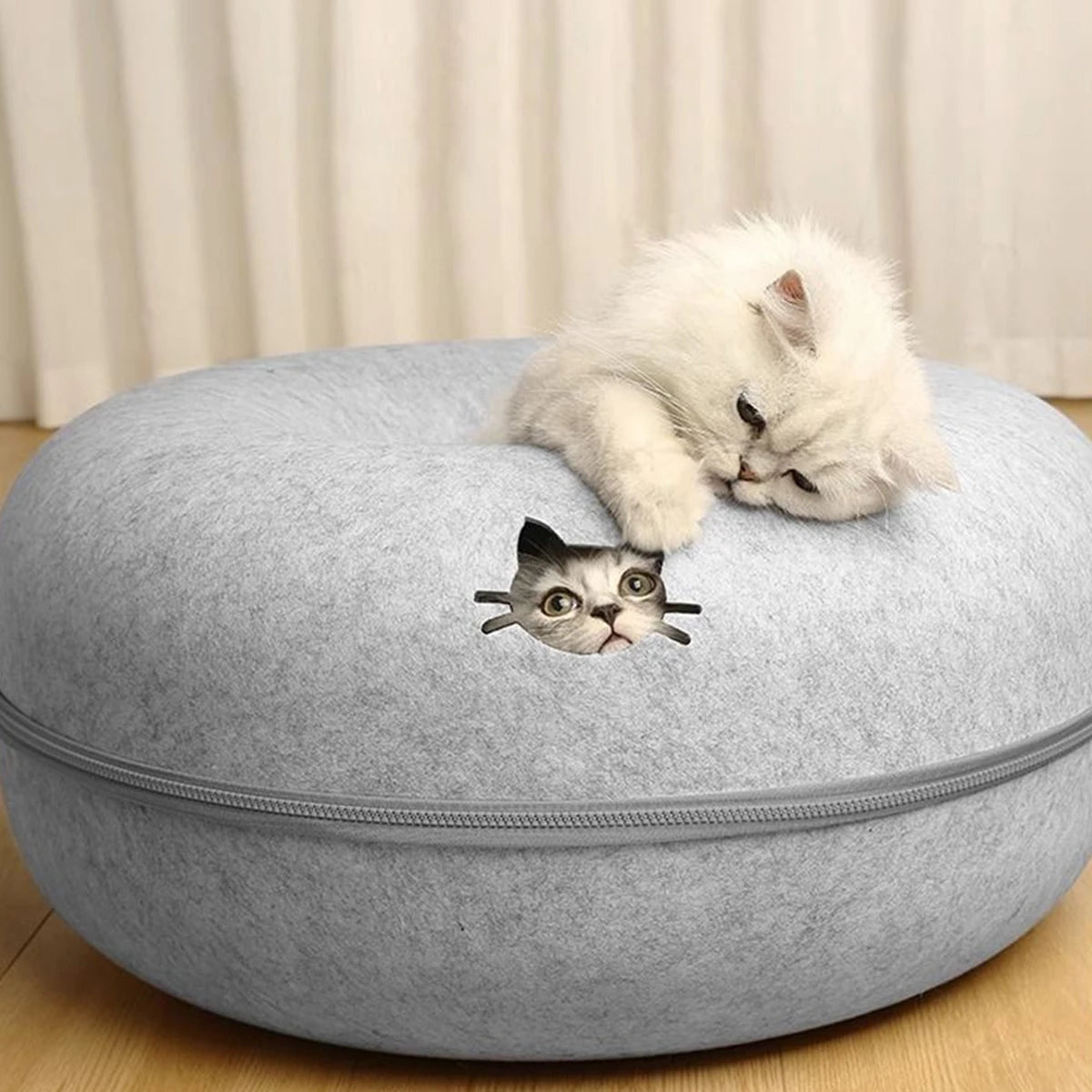 Felt Donut Bed for Cats House With Breather Hole Dog Bed Interactive Play Toys for Cats to Hide 2 in 1 Tunnel for Cats Bed - ZOOMNSTORE
