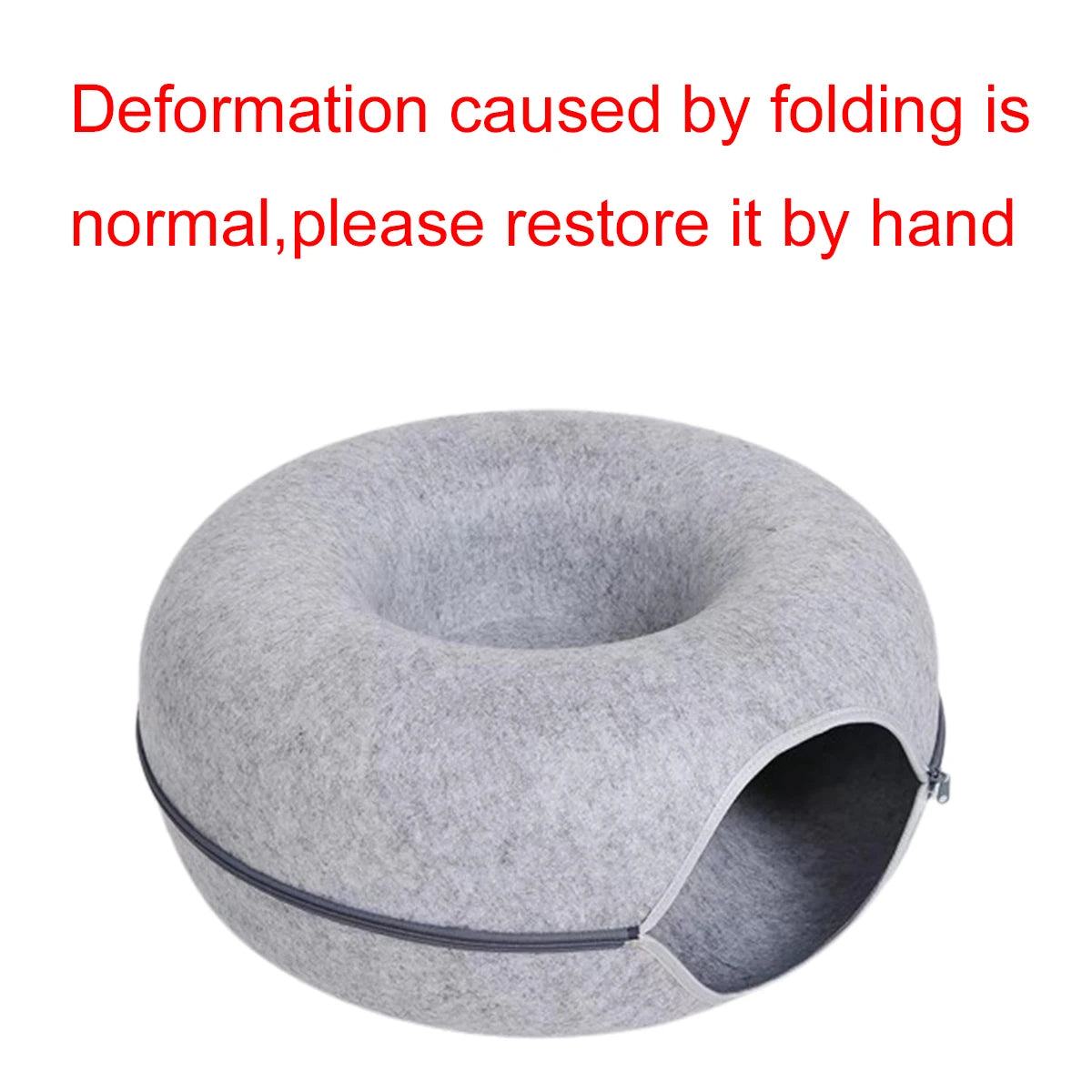 Felt Donut Bed for Cats House With Breather Hole Dog Bed Interactive Play Toys for Cats to Hide 2 in 1 Tunnel for Cats Bed - ZOOMNSTORE