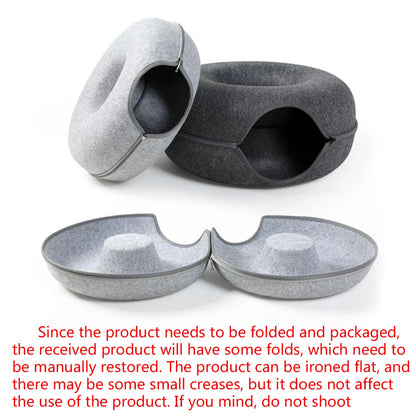 Felt Donut Bed for Cats House With Breather Hole Dog Bed Interactive Play Toys for Cats to Hide 2 in 1 Tunnel for Cats Bed - ZOOMNSTORE