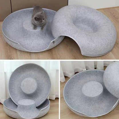 Felt Donut Bed for Cats House With Breather Hole Dog Bed Interactive Play Toys for Cats to Hide 2 in 1 Tunnel for Cats Bed - ZOOMNSTORE
