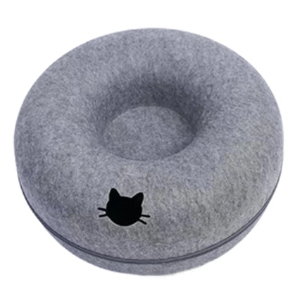 Felt Donut Bed for Cats House With Breather Hole Dog Bed Interactive Play Toys for Cats to Hide 2 in 1 Tunnel for Cats Bed - ZOOMNSTORE