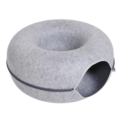 Felt Donut Bed for Cats House With Breather Hole Dog Bed Interactive Play Toys for Cats to Hide 2 in 1 Tunnel for Cats Bed - ZOOMNSTORE