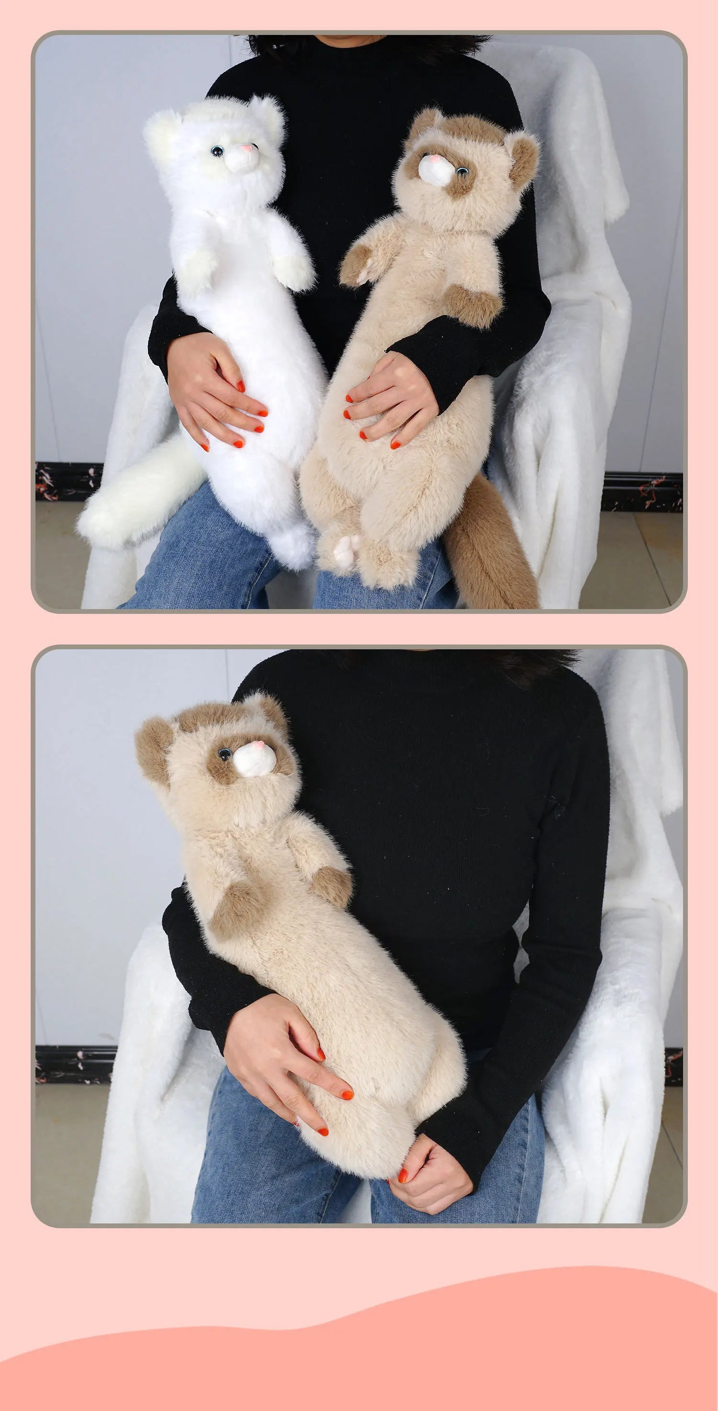 Plush Ferret Toy - 52CM Brown Mink Kawaii Stuffed Animal Cushion - ZOOMNSTORE