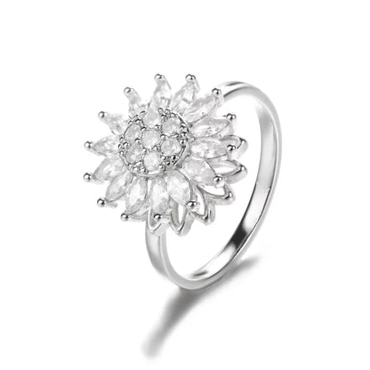 Anti Stress Anxiety Fidget Rings for Women Stainless Steel Sunflower Sun Star Spinner Ring Christmas Jewelry Gifts Dropshipping - ZOOMNSTORE