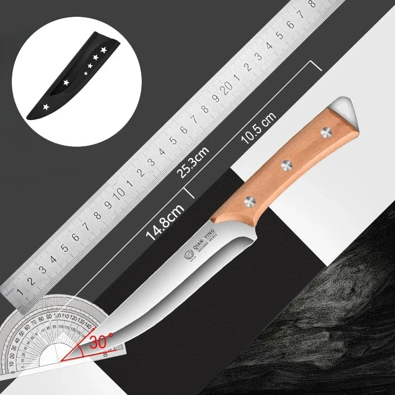 Professional Stainless Steel Fillet Knife - Forged Meat Cleaver with Wooden Handle - ZOOMNSTORE