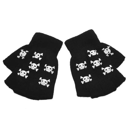 New Punk Gloves Unisex Halloween Skeleton Skull Half Finger Gloves Glow In The Dark Fingerless Stretch Knitted Winter Mittens - ZOOMNSTORE