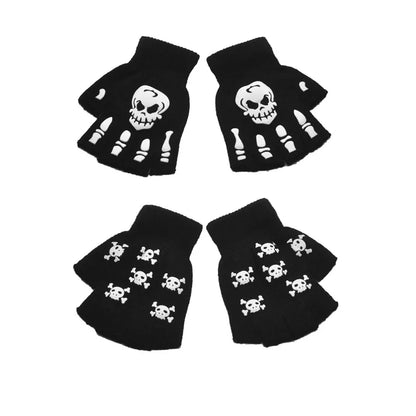 New Punk Gloves Unisex Halloween Skeleton Skull Half Finger Gloves Glow In The Dark Fingerless Stretch Knitted Winter Mittens - ZOOMNSTORE