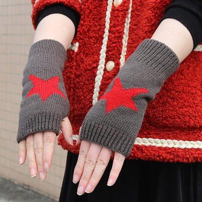 Fingerless Winter Gloves – Black White Knitted Half Gloves With Geometric Pattern - ZOOMNSTORE