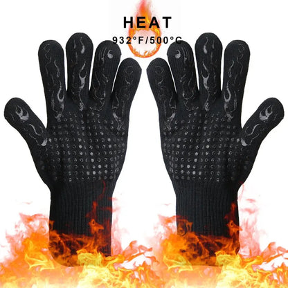 Fireproof BBQ Gloves - Heat Resistant Cotton Oven Mitts With Non Slip Silica Gel Grip - ZOOMNSTORE