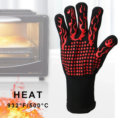 Fireproof BBQ Gloves - Heat Resistant Cotton Oven Mitts With Non Slip Silica Gel Grip - ZOOMNSTORE
