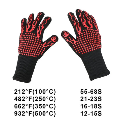 Fireproof BBQ Gloves - Heat Resistant Cotton Oven Mitts With Non Slip Silica Gel Grip - ZOOMNSTORE