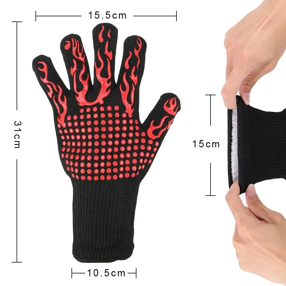 Fireproof BBQ Gloves - Heat Resistant Cotton Oven Mitts With Non Slip Silica Gel Grip - ZOOMNSTORE