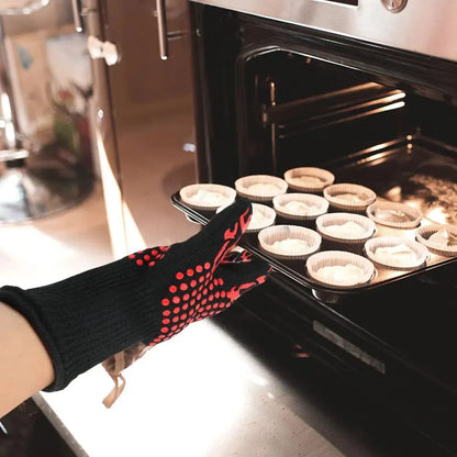 Fireproof BBQ Gloves - Heat Resistant Cotton Oven Mitts With Non Slip Silica Gel Grip - ZOOMNSTORE