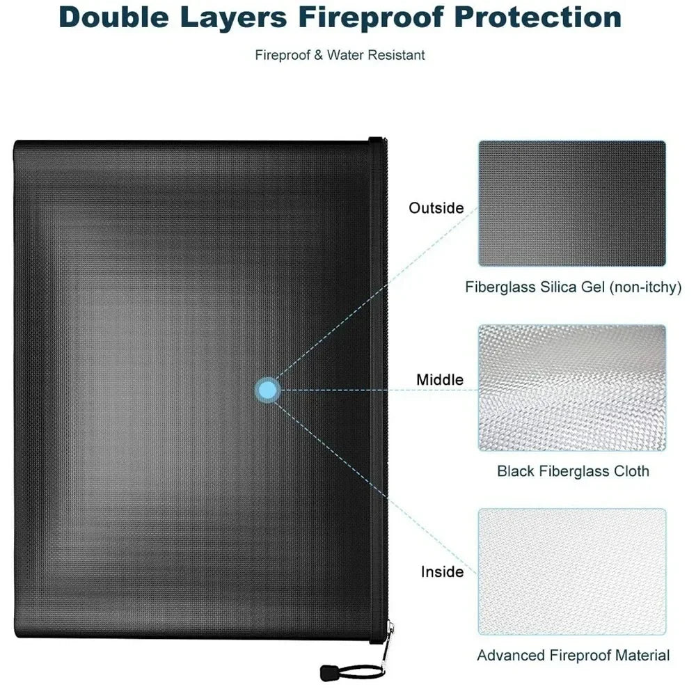 Fireproof Document Bag - Waterproof Cash Pouch With Zipper Safety Storage - ZOOMNSTORE