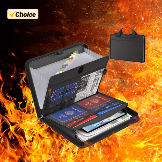 Fireproof Waterproof File Organizer - Black Multi-Compartment Hand Drawer Folder for Home School Office - ZOOMNSTORE
