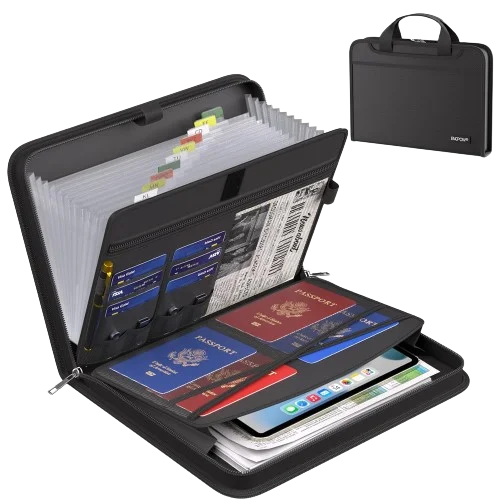 Fireproof Waterproof File Organizer - Black Multi-Compartment Hand Drawer Folder for Home School Office - ZOOMNSTORE