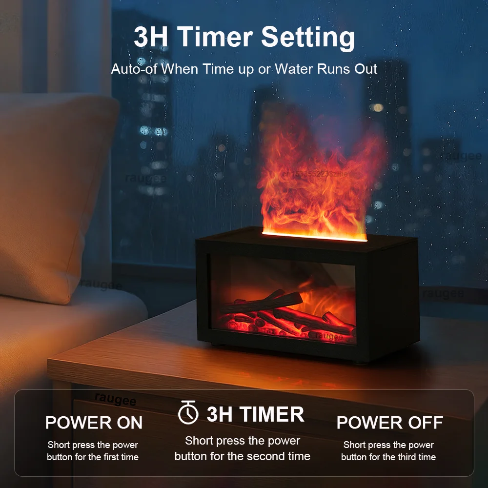 Flame Aroma Diffuser – Essential Oil Fireplace Humidifier with 7 Color Mood Light - ZOOMNSTORE