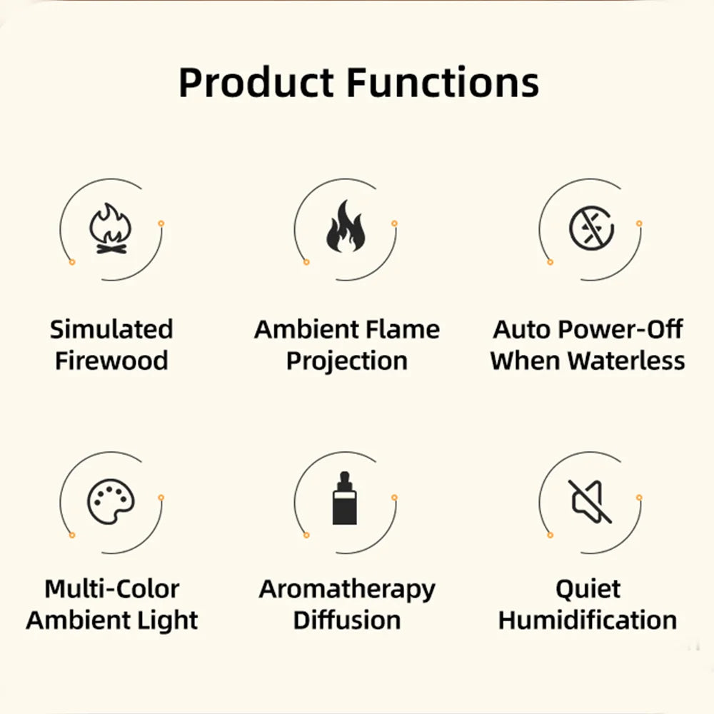 Flame Aroma Diffuser – Essential Oil Fireplace Humidifier with 7 Color Mood Light - ZOOMNSTORE