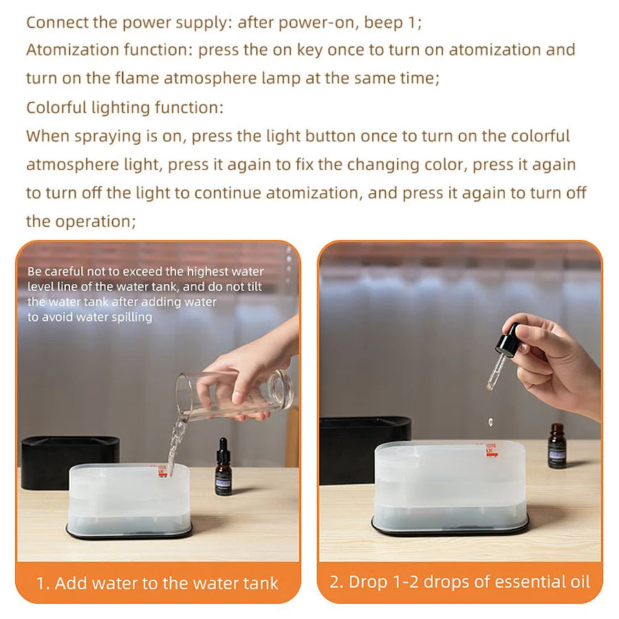 Flame Aroma Humidifier - Essential Oil Diffuser With 7 Colorful Flame Mist - ZOOMNSTORE