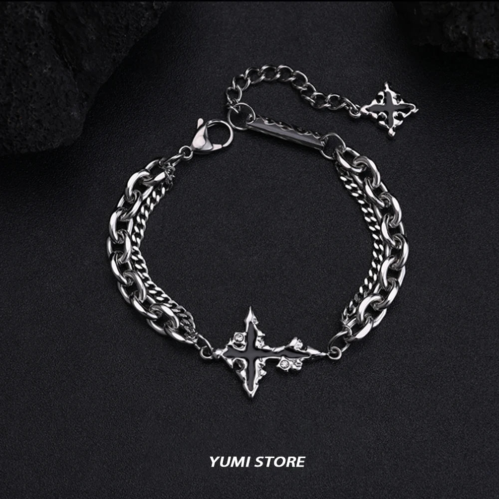Retro Flame Cross Bracelet - Unisex Hip Hop Titanium Steel Jewelry - ZOOMNSTORE