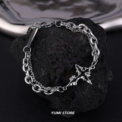 Retro Flame Cross Bracelet - Unisex Hip Hop Titanium Steel Jewelry - ZOOMNSTORE