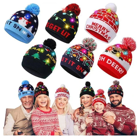 Flashing LED Snowman Christmas Hat - Warm Knitted Winter Cap for New Year Party Decor - ZOOMNSTORE