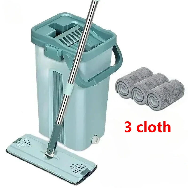 Flat Squeeze Mop with Bucket - Easy Wring Microfiber Floor Cleaner for Hardwood  Laminate - ZOOMNSTORE
