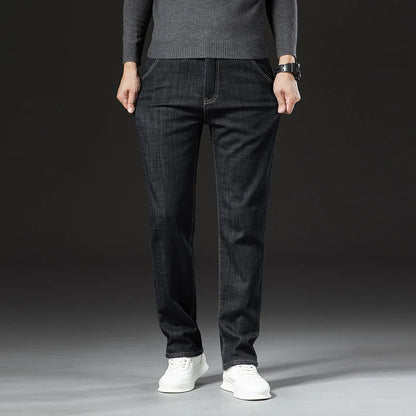 Winter Lamb Fluff Denim Straight Pants Men Thicken Big Size 40 Jeans High Waist Stretch Jeansy Fleece Lined Warm Slim Vaqueros - ZOOMNSTORE