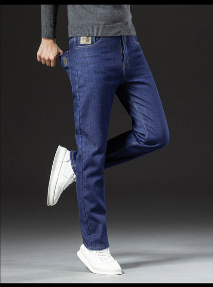 Winter Lamb Fluff Denim Straight Pants Men Thicken Big Size 40 Jeans High Waist Stretch Jeansy Fleece Lined Warm Slim Vaqueros - ZOOMNSTORE