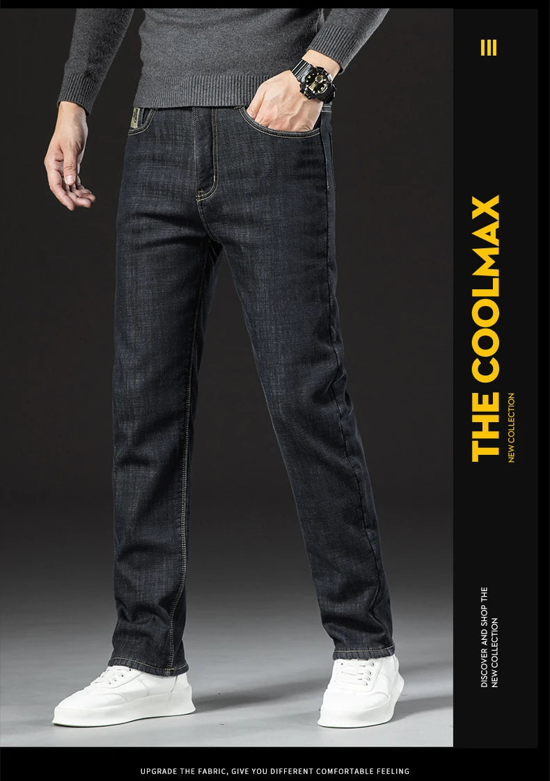 Winter Lamb Fluff Denim Straight Pants Men Thicken Big Size 40 Jeans High Waist Stretch Jeansy Fleece Lined Warm Slim Vaqueros - ZOOMNSTORE