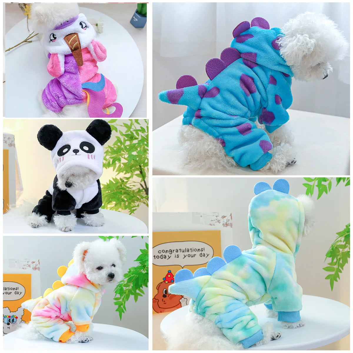 Fleece Pet Overalls - Warm Plush Dinosaur Unicorn Cosplay for Dogs and Cats - ZOOMNSTORE