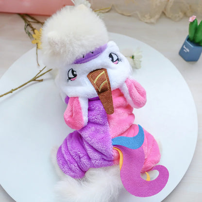 Fleece Pet Overalls - Warm Plush Dinosaur Unicorn Cosplay for Dogs and Cats - ZOOMNSTORE