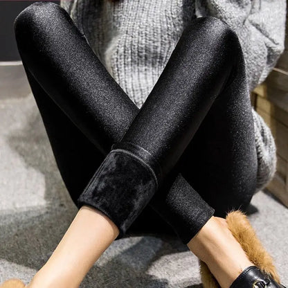 Fleece Warm Leggings - High Waist Solid Slim Autumn Winter Pants For Women - ZOOMNSTORE