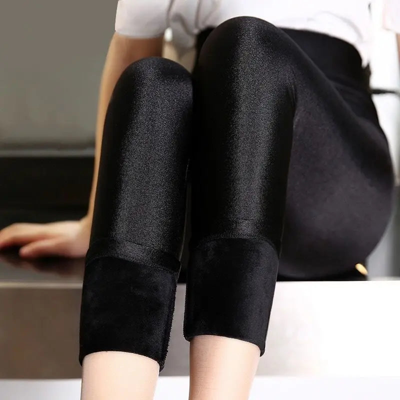 Fleece Warm Leggings - High Waist Solid Slim Autumn Winter Pants For Women - ZOOMNSTORE