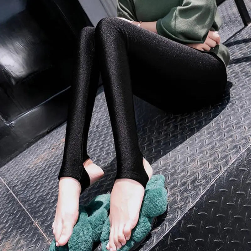 Fleece Warm Leggings - High Waist Solid Slim Autumn Winter Pants For Women - ZOOMNSTORE