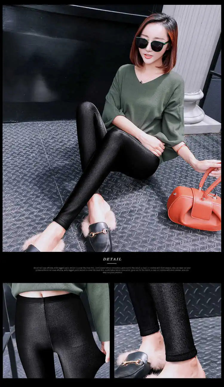 Fleece Warm Leggings - High Waist Solid Slim Autumn Winter Pants For Women - ZOOMNSTORE