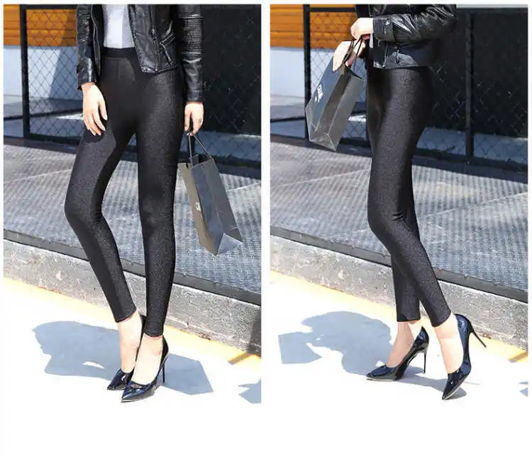 Fleece Warm Leggings - High Waist Solid Slim Autumn Winter Pants For Women - ZOOMNSTORE