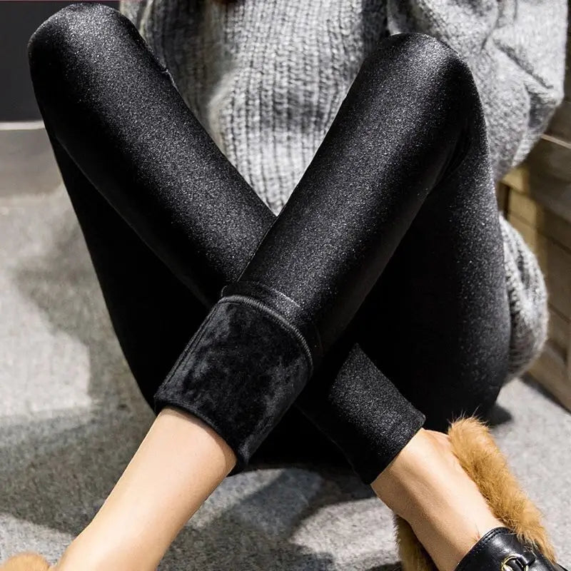 Fleece Warm Leggings - High Waist Solid Slim Autumn Winter Pants For Women - ZOOMNSTORE