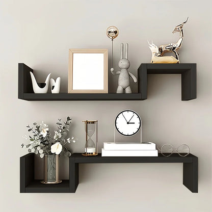 Floating Wall Shelf | Double Tier Wood Wall Mounted Shelf - Strong Load & Easy Install - ZOOMNSTORE