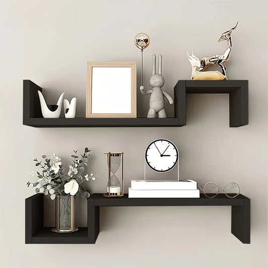 Floating Wall Shelf | Double Tier Wood Wall Mounted Shelf - Strong Load & Easy Install - ZOOMNSTORE
