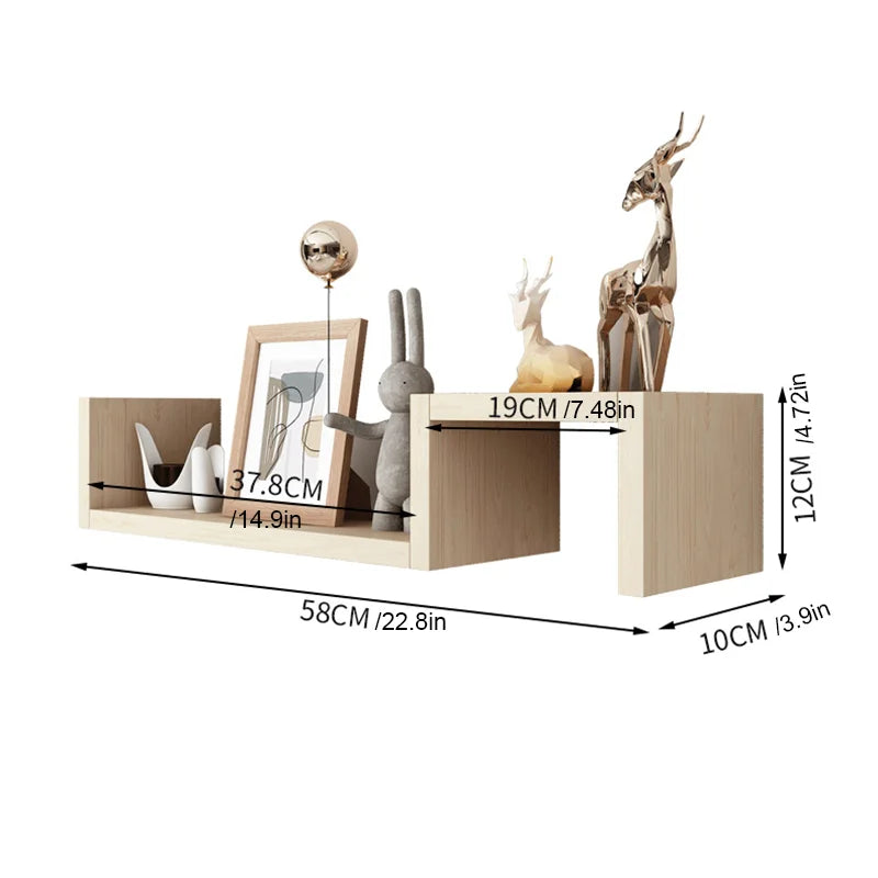 Floating Wall Shelf | Double Tier Wood Wall Mounted Shelf - Strong Load & Easy Install - ZOOMNSTORE