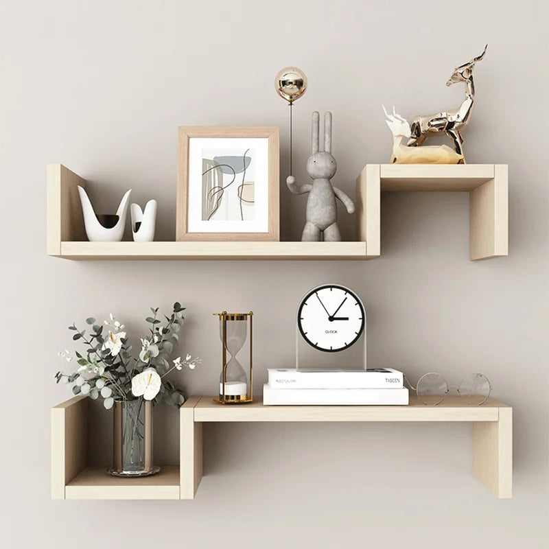 Floating Wall Shelf | Double Tier Wood Wall Mounted Shelf - Strong Load & Easy Install - ZOOMNSTORE