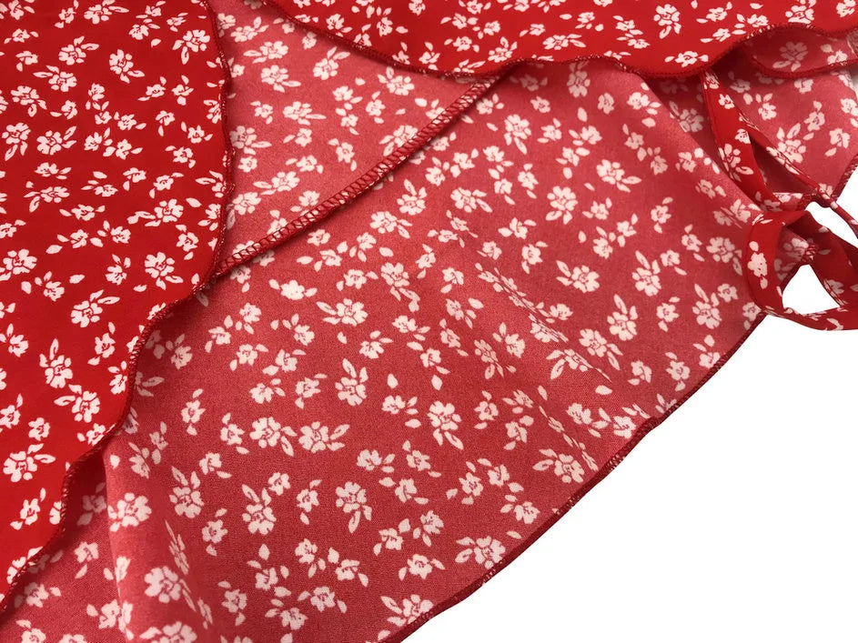 Floral A-Line Dress – Summer Mini Dress With V-Neck Bandage & Ruffles - ZOOMNSTORE