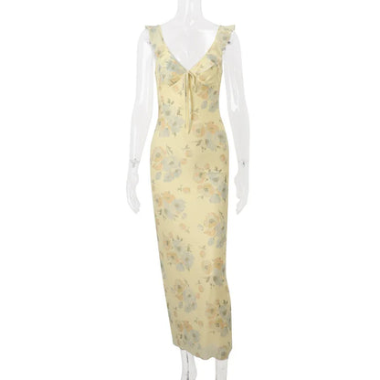 Floral Cami Dress - Backless Bodycon with Ruffle Spaghetti Straps for Party - ZOOMNSTORE