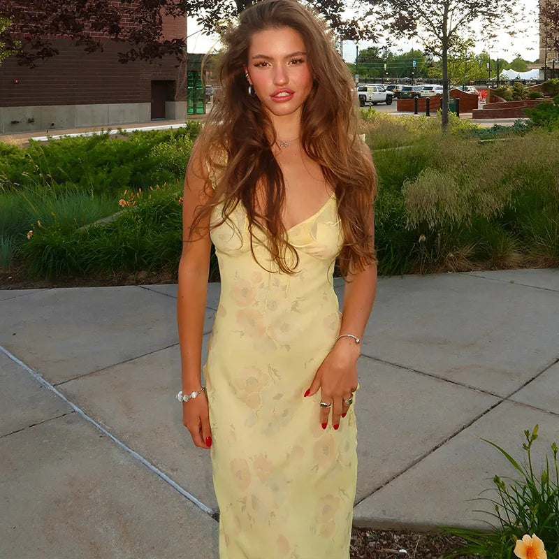 Floral Cami Dress - Backless Bodycon with Ruffle Spaghetti Straps for Party - ZOOMNSTORE