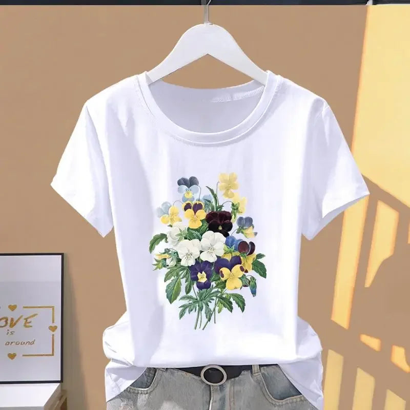 Floral Graphic Oversized Short Sleeve T-Shirt - Womens Casual Sportswear - ZOOMNSTORE