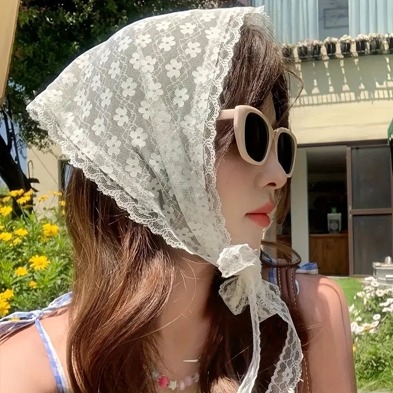 Elegant Lace Floral Hair Scarf - Triangle Headscarf  Sunscreen Travel Headband - ZOOMNSTORE