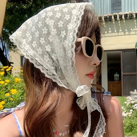 Elegant Lace Floral Hair Scarf - Triangle Headscarf  Sunscreen Travel Headband - ZOOMNSTORE