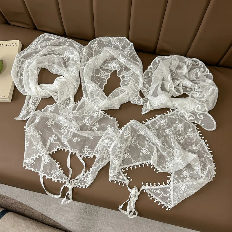 Elegant Lace Floral Hair Scarf - Triangle Headscarf  Sunscreen Travel Headband - ZOOMNSTORE