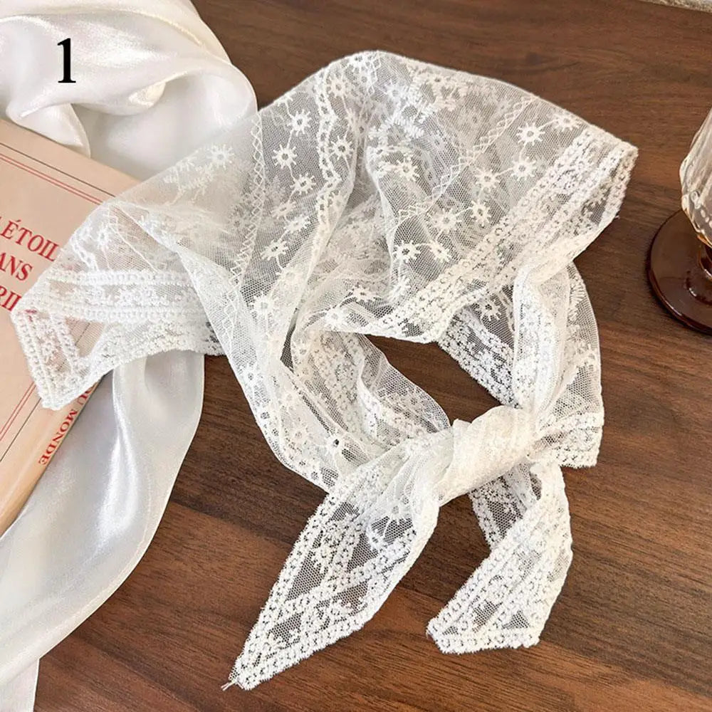 Elegant Lace Floral Hair Scarf - Triangle Headscarf  Sunscreen Travel Headband - ZOOMNSTORE